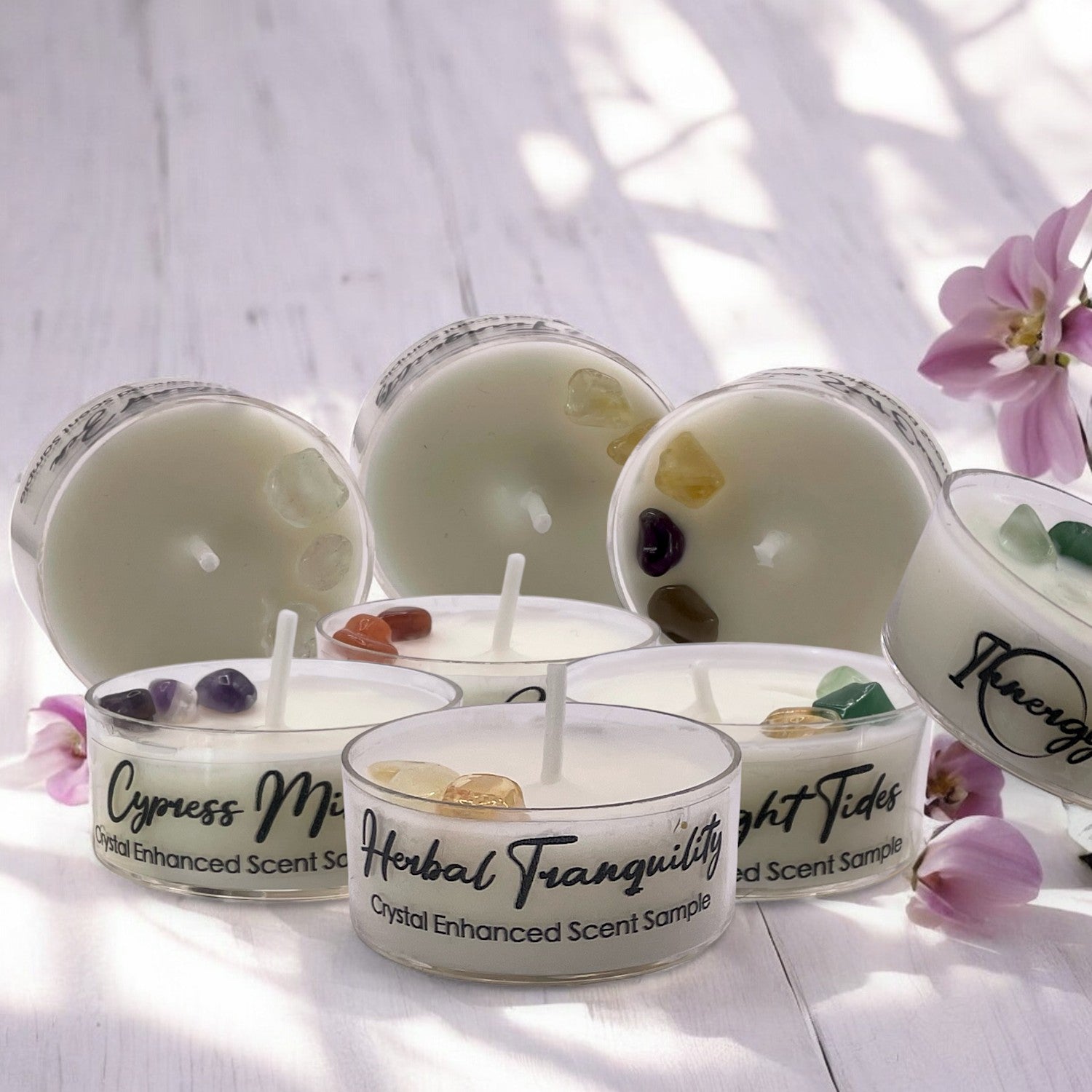Juniper Zest, Premium Coconut-Soy Wax Tea Light Crystal Candle, 1oz