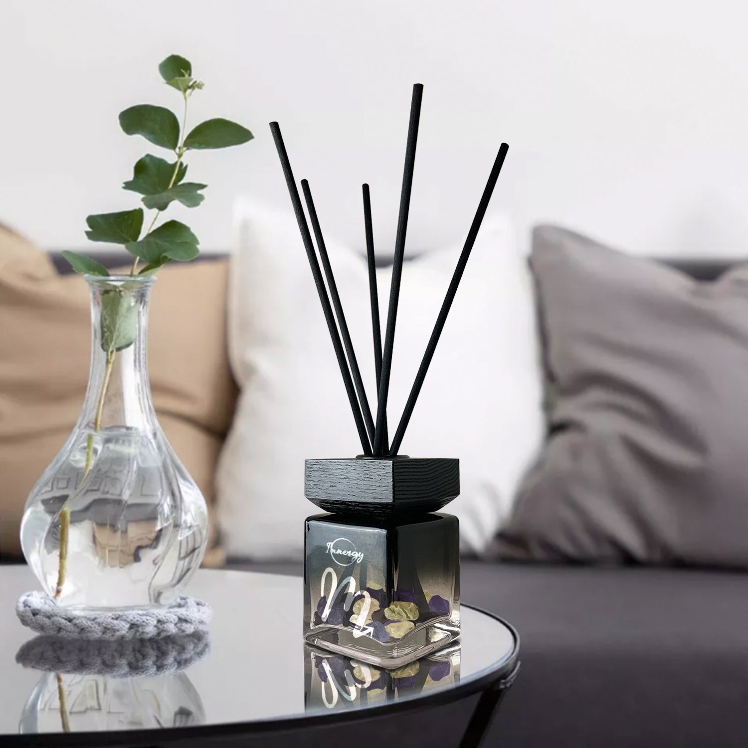 Scorpio Zodiac Crystal-Enhanced Reed Oil Diffuser, Sea Salt & Eucalyptus Scent, 100ml