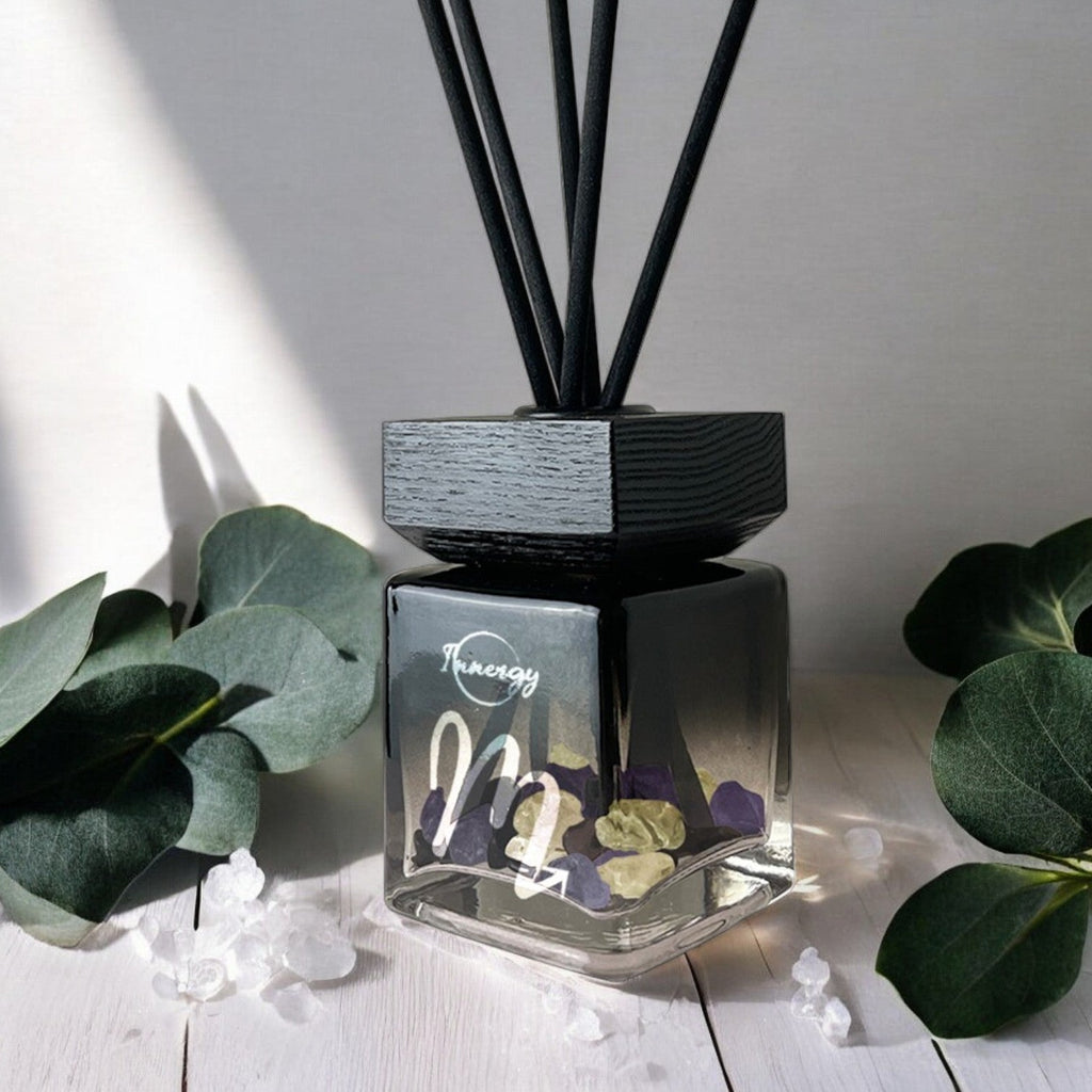 Scorpio Zodiac Crystal-Enhanced Reed Oil Diffuser, Sea Salt & Eucalyptus Scent, 100ml