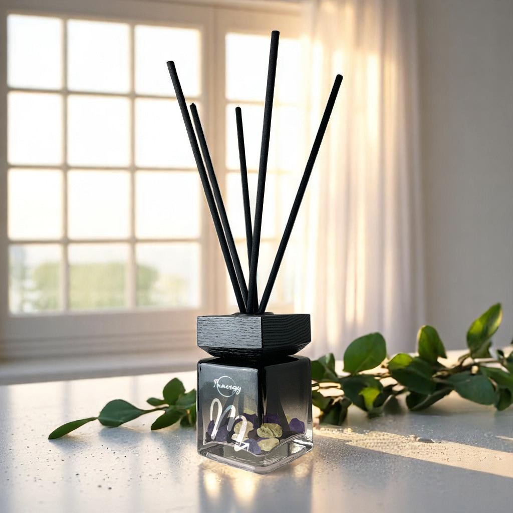 Scorpio Zodiac Crystal-Enhanced Reed Oil Diffuser, Sea Salt & Eucalyptus Scent, 100ml