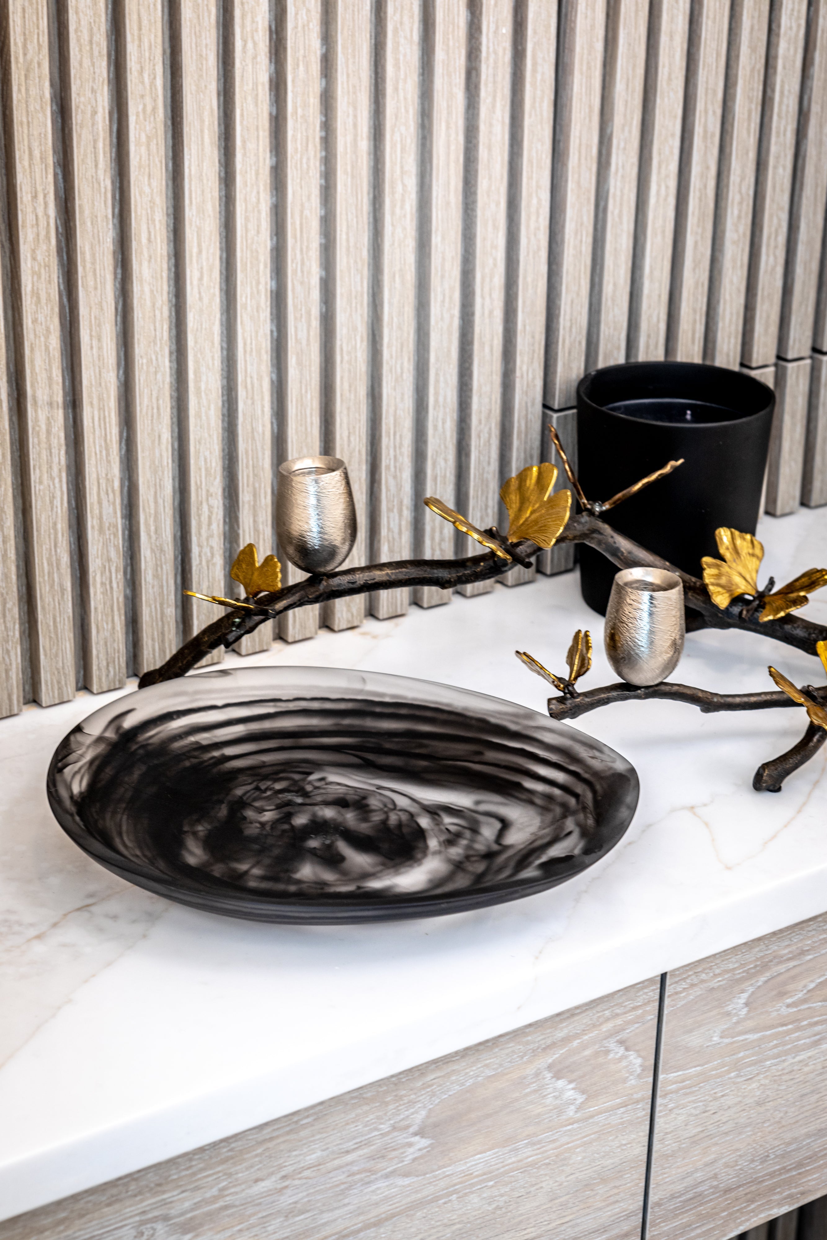Small Shell  Platter - Black Swirl